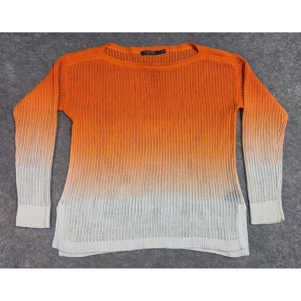 Lauren Ralph Lauren Orange Ombre Linen Blend Open Knit Sweater Large